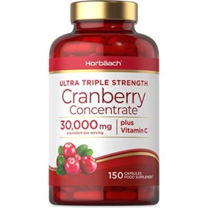 Cranberry Capsules 30,000 mg | High Strength | 150 Concentrate Pills | Ultra Triple Strength Cranberry Extract Complex with Vitamin C | by Horbaach