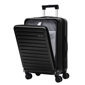 TydeCkare 20 Inch Carrry On Luggage with Front Zipper Pocket, 45L, Lightweight ABS+PC Hardshell Suitcase with TSA Lock & Spinner Silent Wheels, Convenient for Business Trips, Black