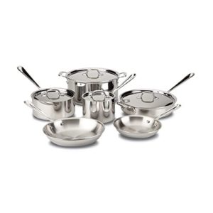 All-Clad D3 Stainless Cookware Set, Pots and Pans, Tri-Ply Stainless Steel, Professional Grade, 10-Piece, 8400000962