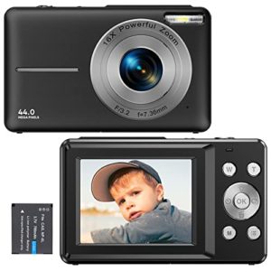 Digital Camera, 1080P Compact Camera FHD Photo Camera 44MP Vlogging Camera Portable Mini Children's Camera with LCD Screen, 16X Digital Zoom and 1 Battery for Students, Teenagers, Girls, Boys-Black