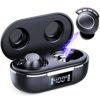 FAMOO Wireless Earbuds, Bluetooth 5.3 Headphones with Deep Bass, IPX8 Waterproof, 42H Playtime, Mini Earbuds with Dual Mic and LED Display, In Ear Earphones for Running Sport Gym Workout Black