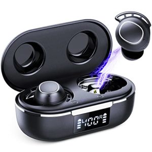 FAMOO Wireless Earbuds, Bluetooth 5.3 Headphones with Deep Bass, IPX8 Waterproof, 42H Playtime, Mini Earbuds with Dual Mic and LED Display, In Ear Earphones for Running Sport Gym Workout Black