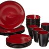 Gibson 109537.16R Soho Lounge Round Reactive Glaze Stoneware Dinnerware Set, Red