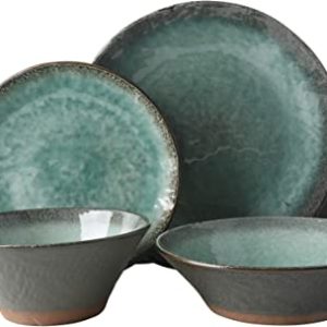 Gibson Elite Green Lantern 16 Piece Double Bowl Dinnerware Set, Teal