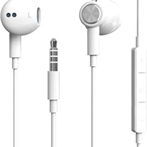 Hi-Res Extra Bass Earbuds Noise Isolating In-Ear Headphones Wired Earbuds with Microphone for iPhone, iPod, iPad, MP3, HUAWEI, Samsung, Lightweight Earphones with Volume Control 3.5mm Jack Headphones