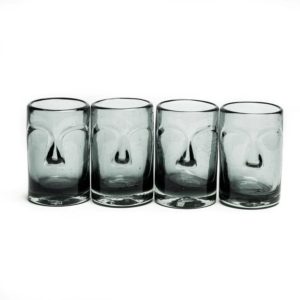 Mezcal For Life Black Hand Blown Moai Tiki Shot Glasses - Set of 4 - Skull Face Shaped Drinkware - Party Home and Entertainment Dining Beverage Drinking Glassware - Housewarming & Thanksgiving Gifts