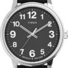 Timex TW2V21400, Men's Easy Reader Black Leather Watch, Indiglo, 43MM Case