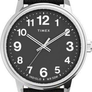 Timex TW2V21400, Men's Easy Reader Black Leather Watch, Indiglo, 43MM Case