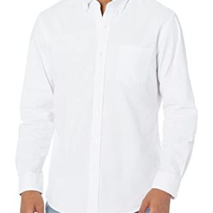 Amazon Essentials Men's Regular-fit Long-Sleeved Solid Pocket Oxford Shirt, White, XL