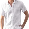 COOFANDY Men's Linen Beach Shirt Short Sleeve Casual Button Down Shirts