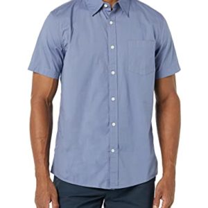 Goodthreads Men's Short-Sleeved Slim-fit Stretch Poplin Shirt, Washed Blue, XL