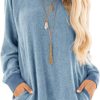 iChunhua Casual Women’s Long Sleeve Crewneck T Shirt Sweatshirt Tops with Pockets S-XXL
