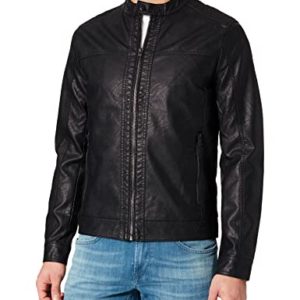 Jack & Jones Mens Warner Classic Faux Leather Jacket - Black - L