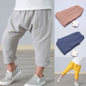 Kids Pants Boy Girl Linen Pleated Trousers Ankle-length Pants Baby Boys Pants