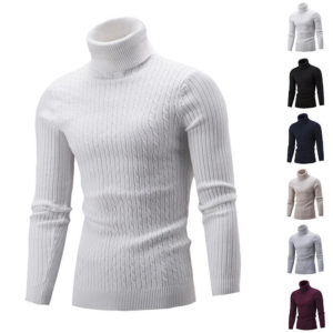 Mens Winter Turtleneck Knitted Sweater Long Sleeve Solid Jumper Knitwear Tops US