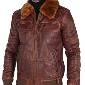 TruClothing.com Men's Bomber Jacket Outwear Windproof Winter Pilot Real Leather Jackets Coat - Brown 3XL