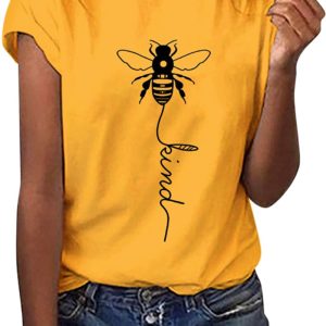 Voqeen Women's Bee Kind T-Shirt Casual Round Neck Short Sleeve Tunic Tops Bee Graphic Pullover Tees Blouse for Outdoor Summer