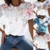 Womens Floral Printed Short Sleeve T-shirt Summer Casual Blouse Ladies Tee Tops
