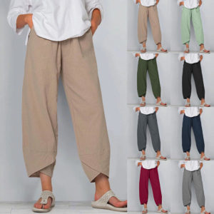 Womens Summer Cotton Linen Baggy Harem Pants Ladies Casual Loose Trousers Slacks
