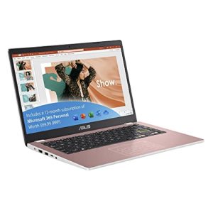 ASUS Vivobook 14 E410MA 14" Full HD Laptop with Microsoft Office 365 (Intel Celeron N4020, 4GB RAM, 64GB eMMC, Windows 11 S Mode) Ships with 1 Year Microsoft Office Subscription, Rose Pink