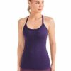 CRZ YOGA Women's Racerback Workout Tank Tops Strappy Padded Gym Sports Camisole Top with Built in Bra Berry Purple 8