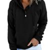 Dokotoo Hooded Top for Women Casual Classical Button Front Hoodies Sweatshirt Pocketed Drawstring Pullover Top Blouse Black