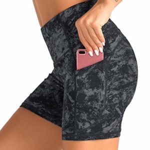 Dragon Fit High Waist Yoga Shorts for Women with 2 Side Pockets Tummy Control Running Home Workout Shorts - grey - XL