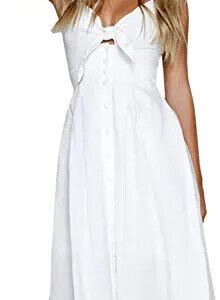 ECOWISH Women Dresses Summer Tie Front V-Neck (White(functional Buttons))