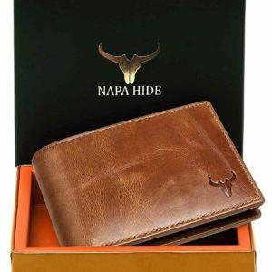 Genuine Leather Bifold Wallets For Men RFID Blocking Slim (MENS BROWN WALLET)