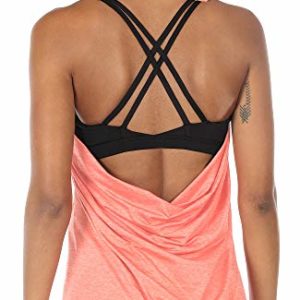 icyzone Workout Tank Tops Built in Bra - Women's Strappy Athletic Yoga Tops, Exercise Running Gym Shirts (L, Peach)