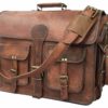 Men's 18" goat leather messenger Real satchel bag genuine laptop brown briefcase