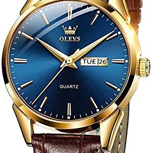OLEVS Men Women Watch Brown Leather Strap Classic Dress Analog Quartz Date Casual Luminous Waterproof Wrist Watch