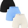 OQQ 3 Piece for Women Yoga Shorts Workout Athletic Seamless High Wasit Gym Leggings, Black Candyblue Beige, M