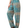 QIANXIZHAN Women's Harem Pants, Hippie Palazzo Pants Boho Joggers Yoga Clothes with Pockets, 4-cyan Flower, S