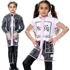 A2Z 4 Kids Girls Transparent Hooded Raincoat Lightweight Waterproof Rainwear - Raincoat 450 Baby Pink 9-10