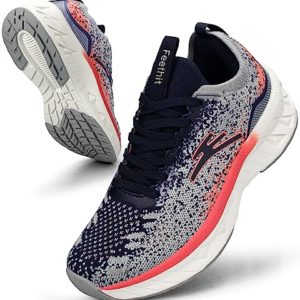 Abboos Womens Trainers Running Shoes Lightweight Athletic Gym Outdoor Road Walking Shoes Ladies Sneakers Casual Breathable Lace Up Tennis Working Jogging Fitness Sports Shoes for Women Grey Pink