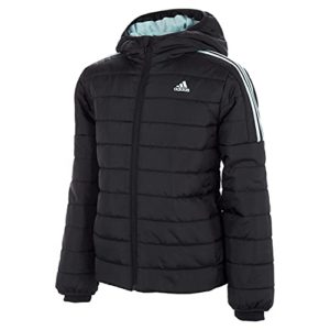 Adidas Girls' Classic Puffer Jacket, Black With Green, M(10/12)