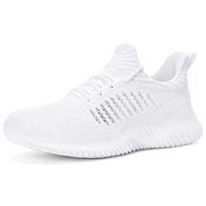 Akk Womens Tennis Shoes - Women Slip on Memory Foam Walking Shoes Lightweight Breathable Athletic Running Gym Workout Sneakers, White, 5.5 UK