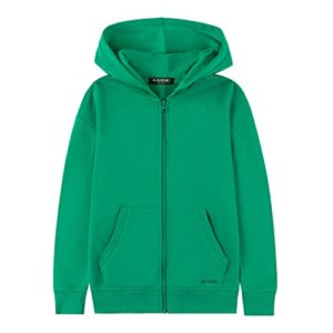ALAVIKING Kids Soft Brushed Fleece Zip Up Hoodie Casual Athletic Hooded Sweatshirts for Boys and Girls 3-12 Years, Green, 7-8 years