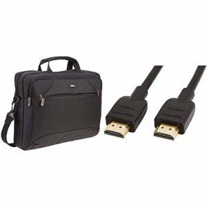 Amazon Basics 15.6-Inch(40 cm) Laptop Computer and Tablet Shoulder Bag Carrying Case, Black, 1-Pack & High-Speed, Ultra HD HDMI 2.0 Cable, Supports 3D Formats and with Audio Return Channel, 0.9 m