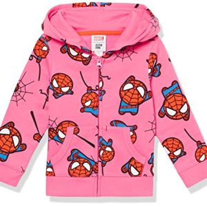 Amazon Essentials Disney | Marvel | Star Wars | Frozen | Princess Girls' Fleece Zip-Up Sweatshirt Hoodies (Previously Spotted Zebra), Pink Marvel Spider-Man, 10 Years
