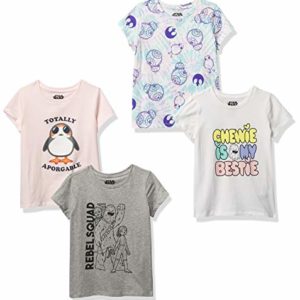 Amazon Essentials Disney | Marvel | Star Wars | Frozen | Princess Girls' Short-Sleeve T-Shirts (Previously Spotted Zebra), Pack of 4, Pink/Grey, Star Wars Rebel, 3 Years