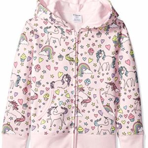 Amazon Essentials Girls' Fleece Zip-Up Hoodie Sweatshirts (Previously Spotted Zebra), Unicorn, 11-12 Years