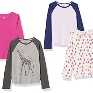Amazon Essentials Girls' Long-Sleeved T-Shirt Tops (Previously Spotted Zebra), Pack of 4, Hearts/Wild at Heart Print, 3 Years