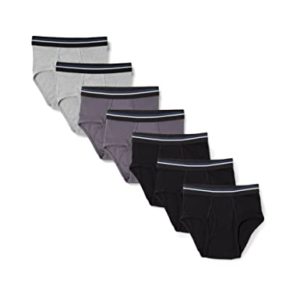 Amazon Essentials Men's Tag-Free Cotton Briefs, Pack of 7, Black/Charcoal/Grey Heather, M
