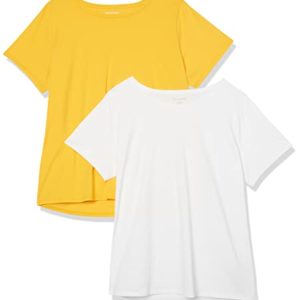 Amazon Essentials Women's Classic-Fit 100% Cotton Short-Sleeve Crewneck T-Shirt (Available in Plus Size), Pack of 2, White/Golden Yellow, 3XL Plus