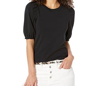 Amazon Essentials Women's Classic-Fit Puff Short-Sleeve Crewneck T-Shirt, Black, S