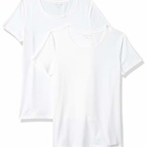 Amazon Essentials Women's Classic-Fit Short-Sleeve Crewneck T-Shirt, Pack of 2, White, M