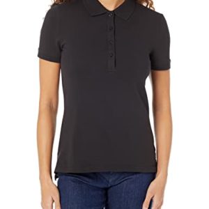 Amazon Essentials Women's Short-Sleeve Polo Shirt (Available in Plus Size), Black, M