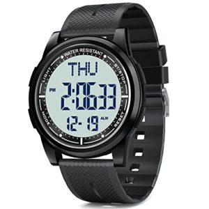 Beeasy Mens Metal Digital Watch Waterproof with Stopwatch Alarm Countdown Dual Time, Ultra-Thin Super Wide-Angle Display Digital Wrist Watches for Men Boys White, Black